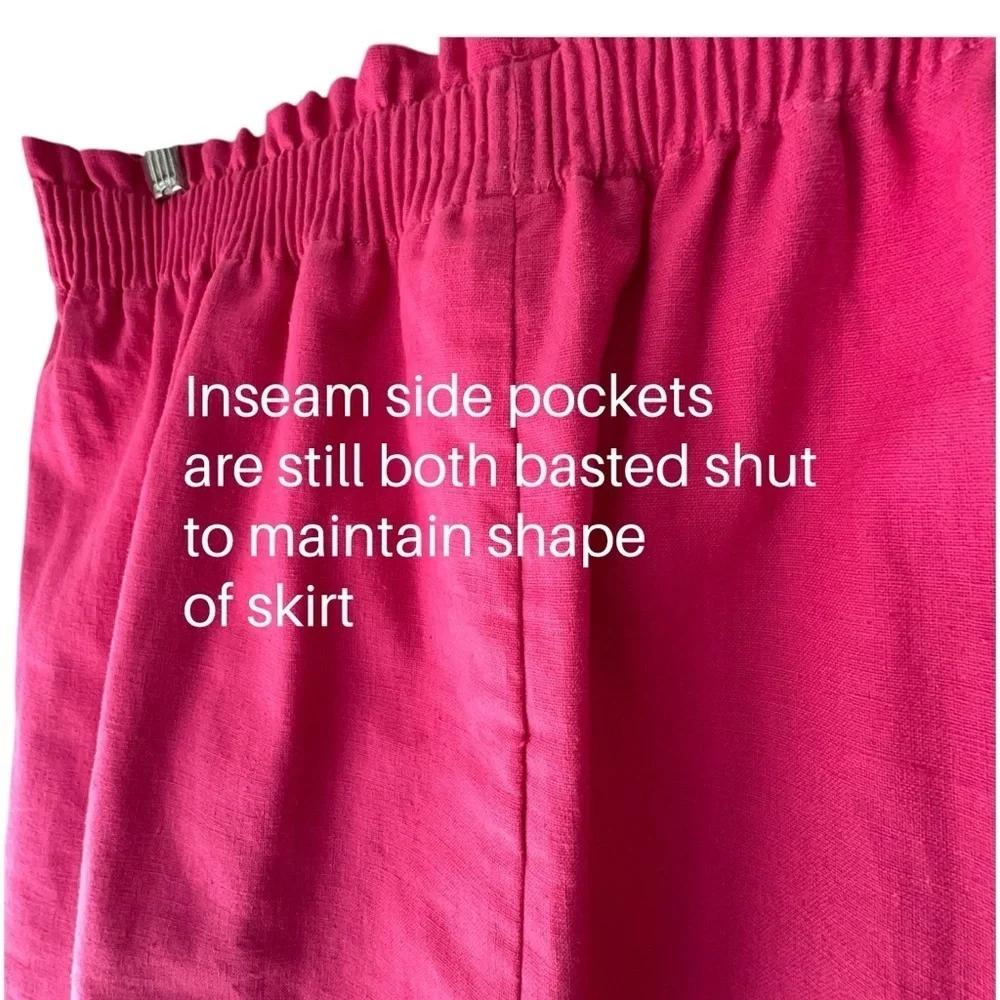 J CREW | NWOT LINEN & COTTON PINK PULL-ON SKIRT POCKETS LINED SCALLOPED HEM | 4
